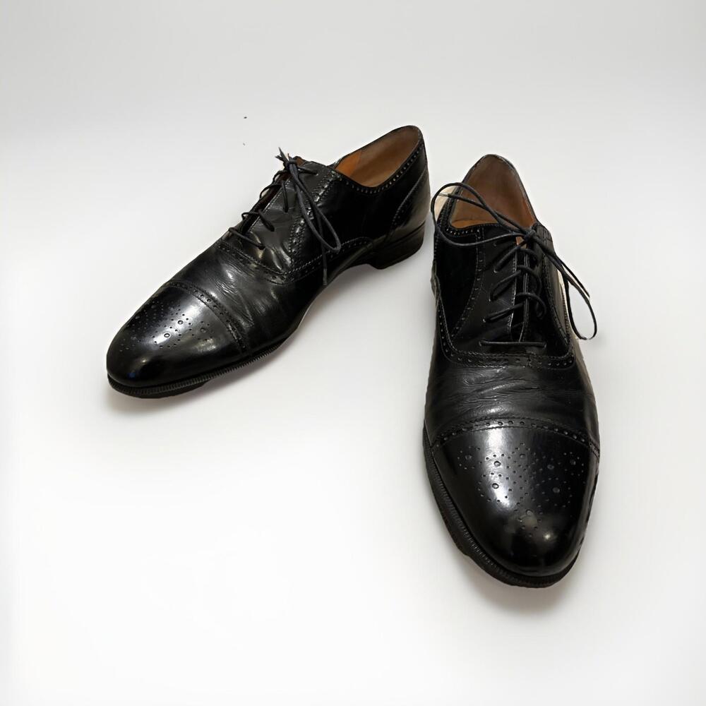 SALVATORE FERRAGAMO MENS BLACK OXFORD DRESS SHOES SIZE 10D MADE IN ITALY